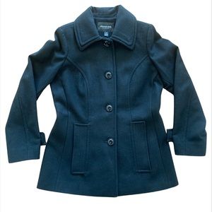 London Fog Women's Black Wool Blend Pea Coat Size Small